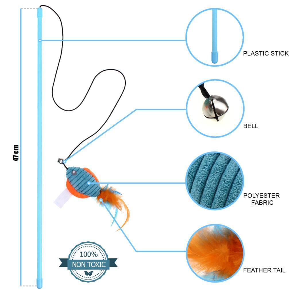 Mouse and Feather Cat Teaser Wand