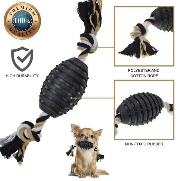 Rubber Football Chew Toy with Tug Rope for Dogs Navy Blue